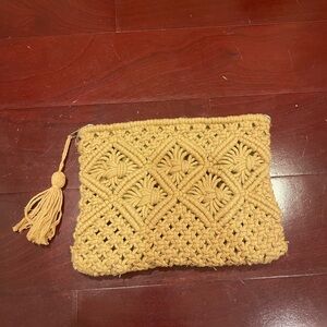 Macramé Woven Clutch With Tassel Detail